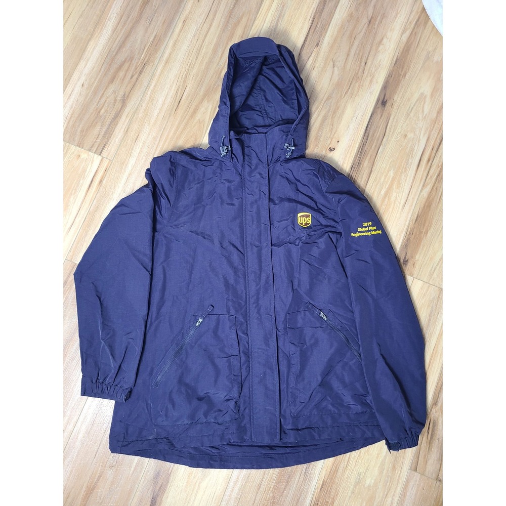 VTG UPS Employee Jacket Men L Navy Blue Hood Fleece Lined Lands End 2017 Meeting